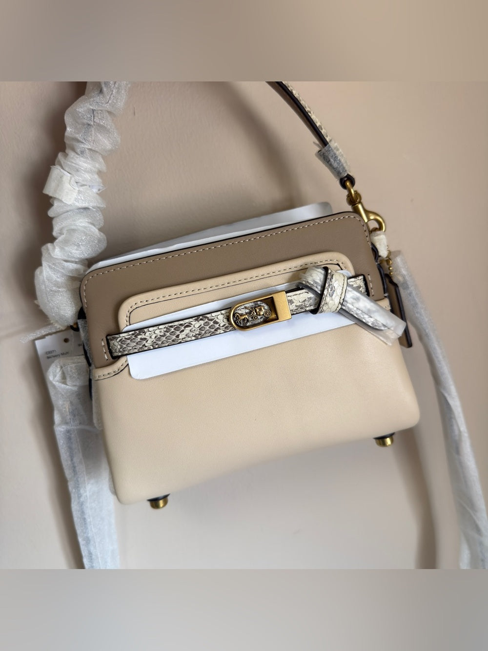 Coach C5371 Tate 18 tan and brown crossbody bag front view