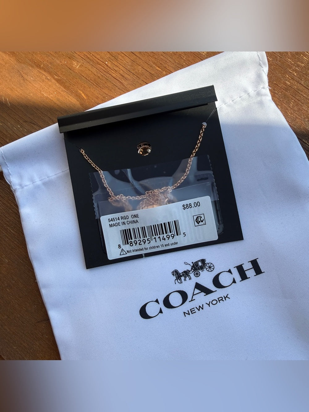 Coach 54514 rose gold disc pendant necklace detail