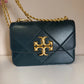 Tory Burch Fleming dark green leather shoulder bag detail