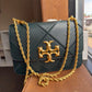 Tory Burch Fleming dark green leather shoulder bag detail