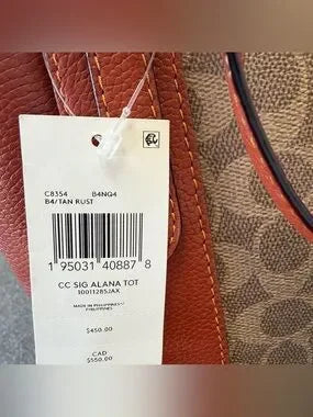 Coach C8354 Alana signature canvas tote detail