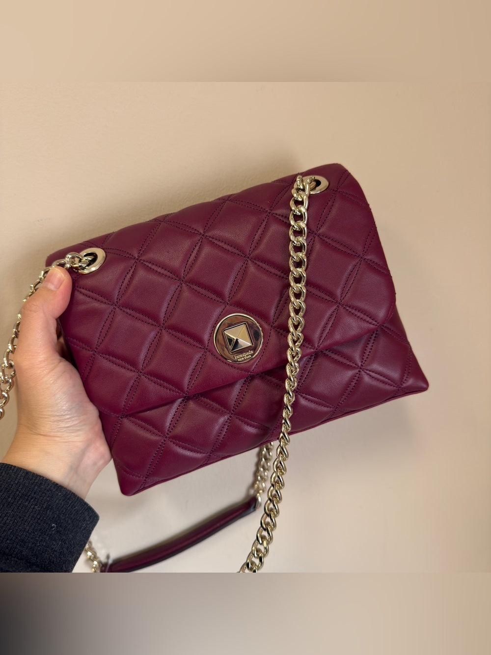 Kate Spade quilted shoulder bag in deep berry detail