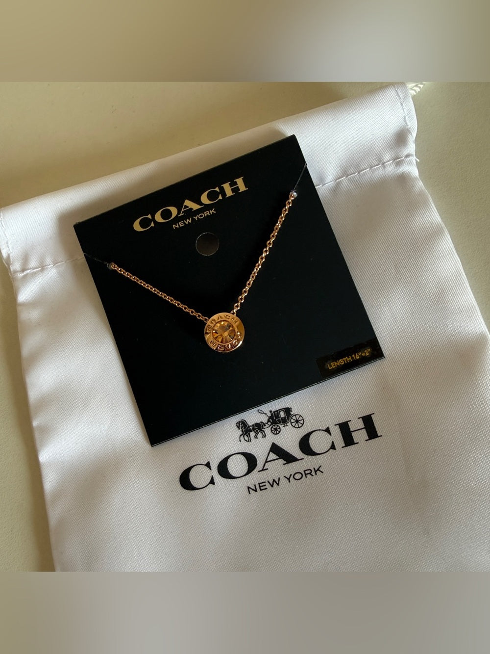 Coach 54514 rose gold disc pendant necklace detail