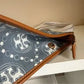 Tory Burch T Monogram blue and tan denim small tote detail