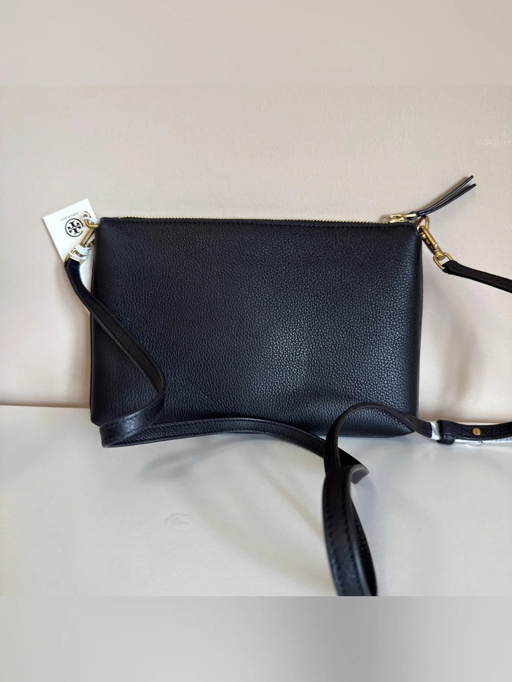 Tory Burch 61385 black convertible leather bag detail