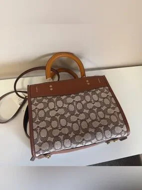 Coach C6444 Rogue 25 brown and tan satchel bag detail
