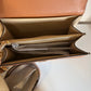 Tory Burch T Monogram denim shoulder bag in blue and brown detail