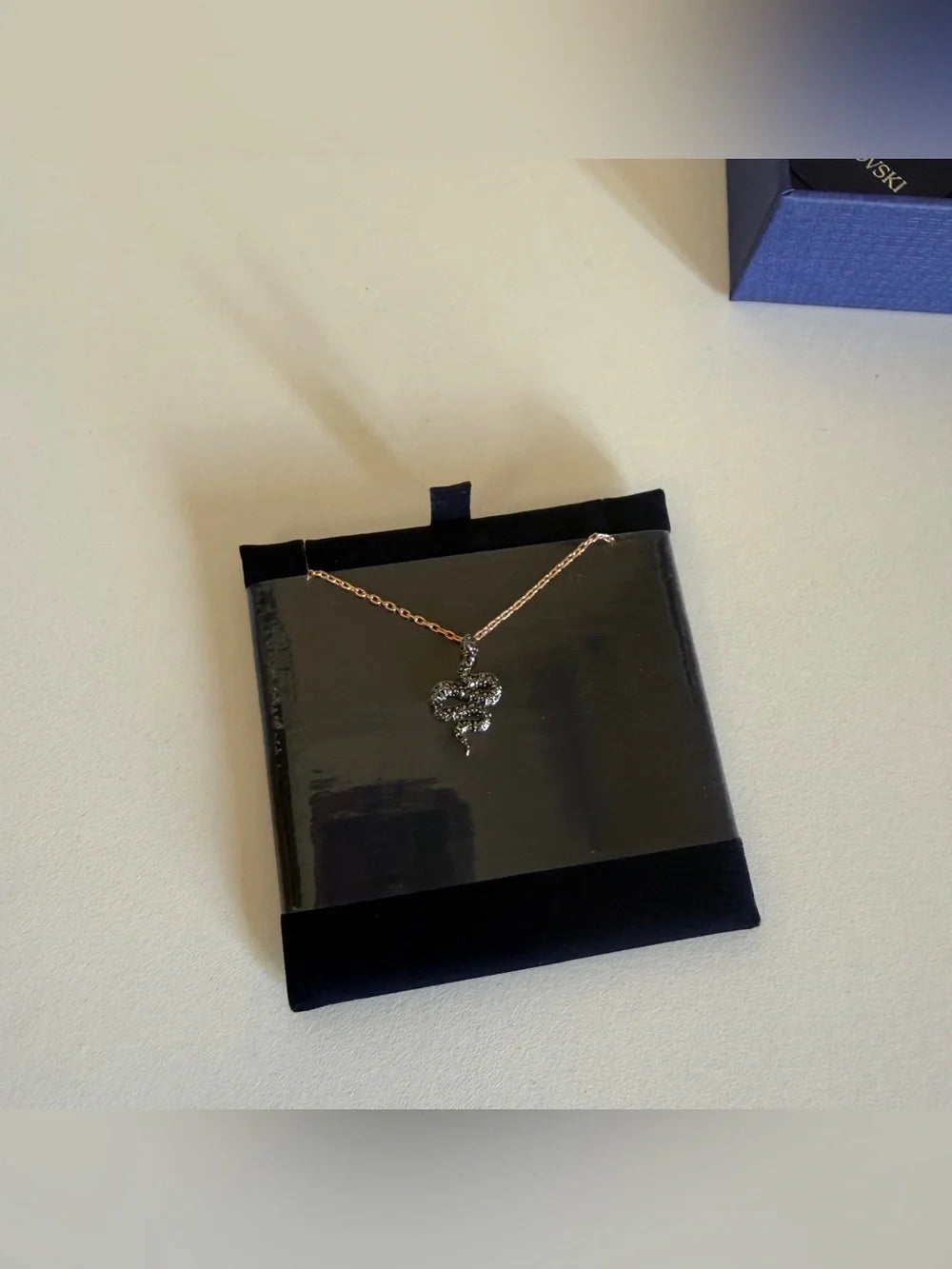 Swarovski Leslie black crystal snake pendant necklace detail
