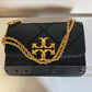 Tory Burch Fleming dark green leather shoulder bag detail