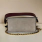 Tory Burch Robinson burgundy black and cream crossbody bag detail