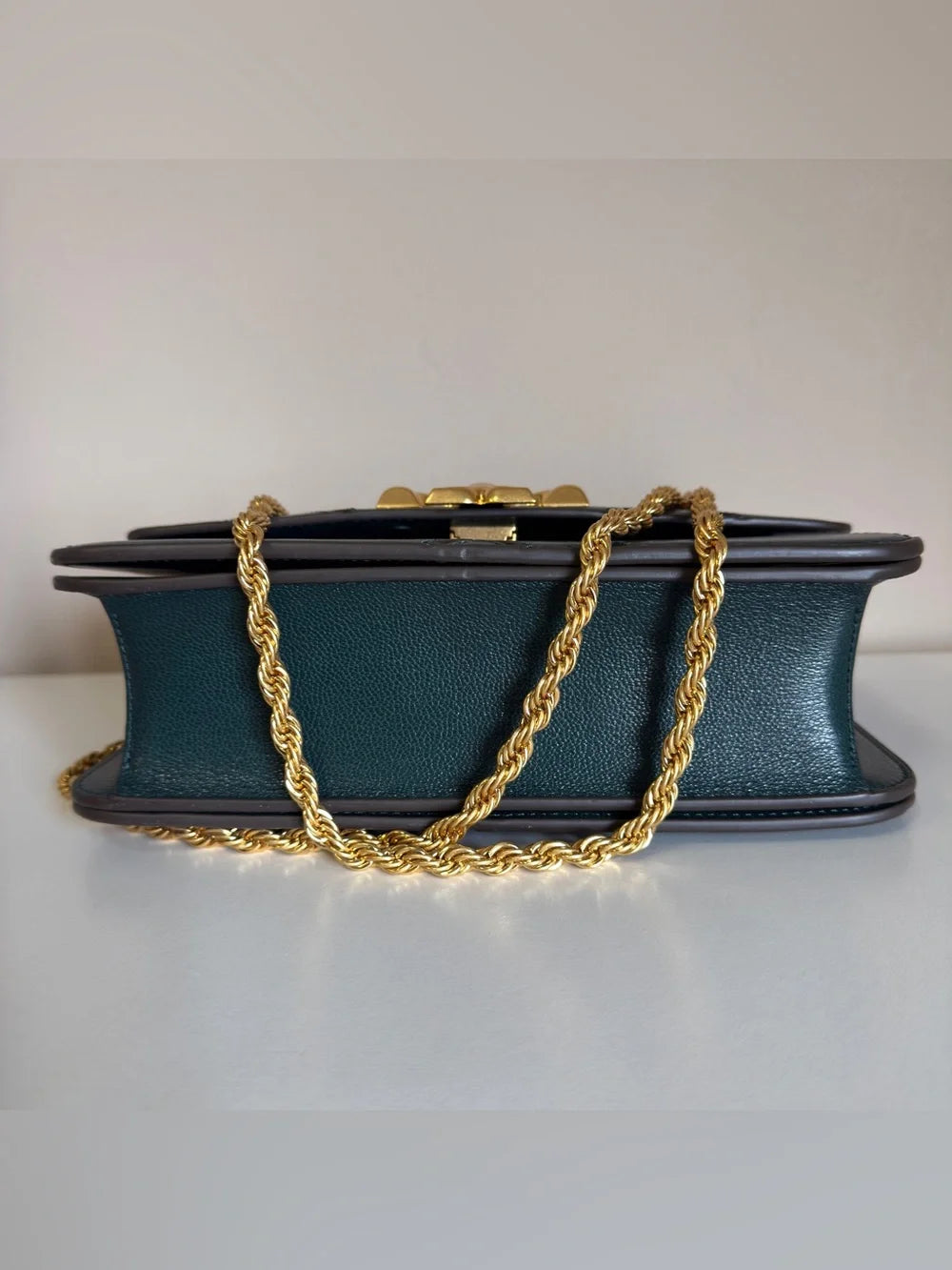 Tory Burch Fleming dark green leather shoulder bag detail
