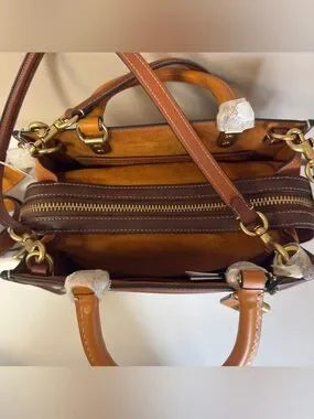 Coach C6444 Rogue 25 brown and tan satchel bag detail