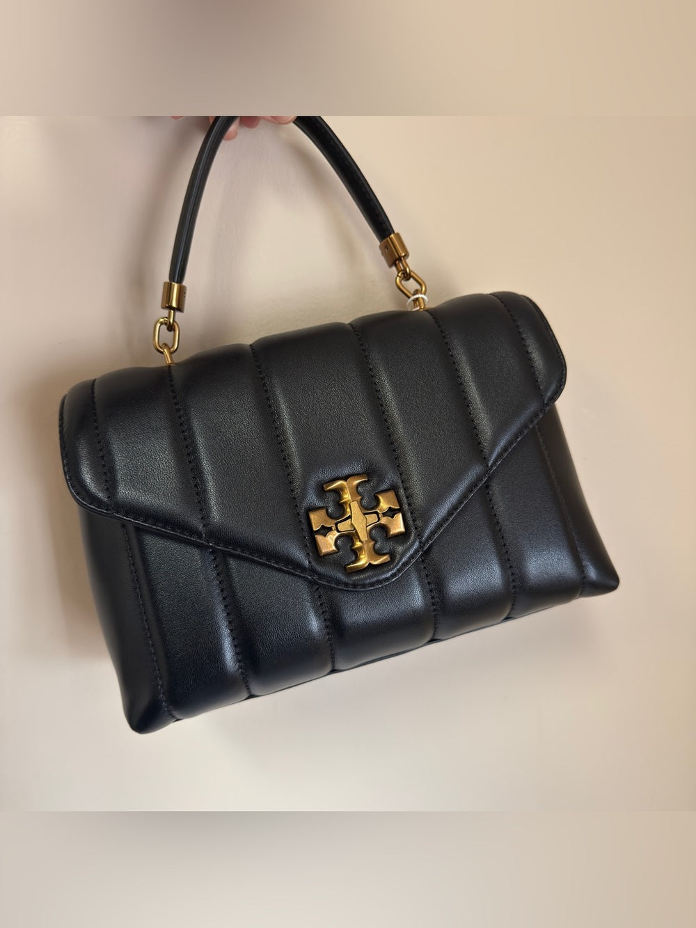 Tory Burch Kira 83943 black quilted satchel detail