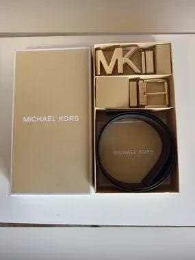 Michael Kors brown leather belt with gold buckle
