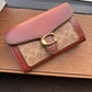 Coach 6909 burgundy and tan colorblock chain crossbody bag detail