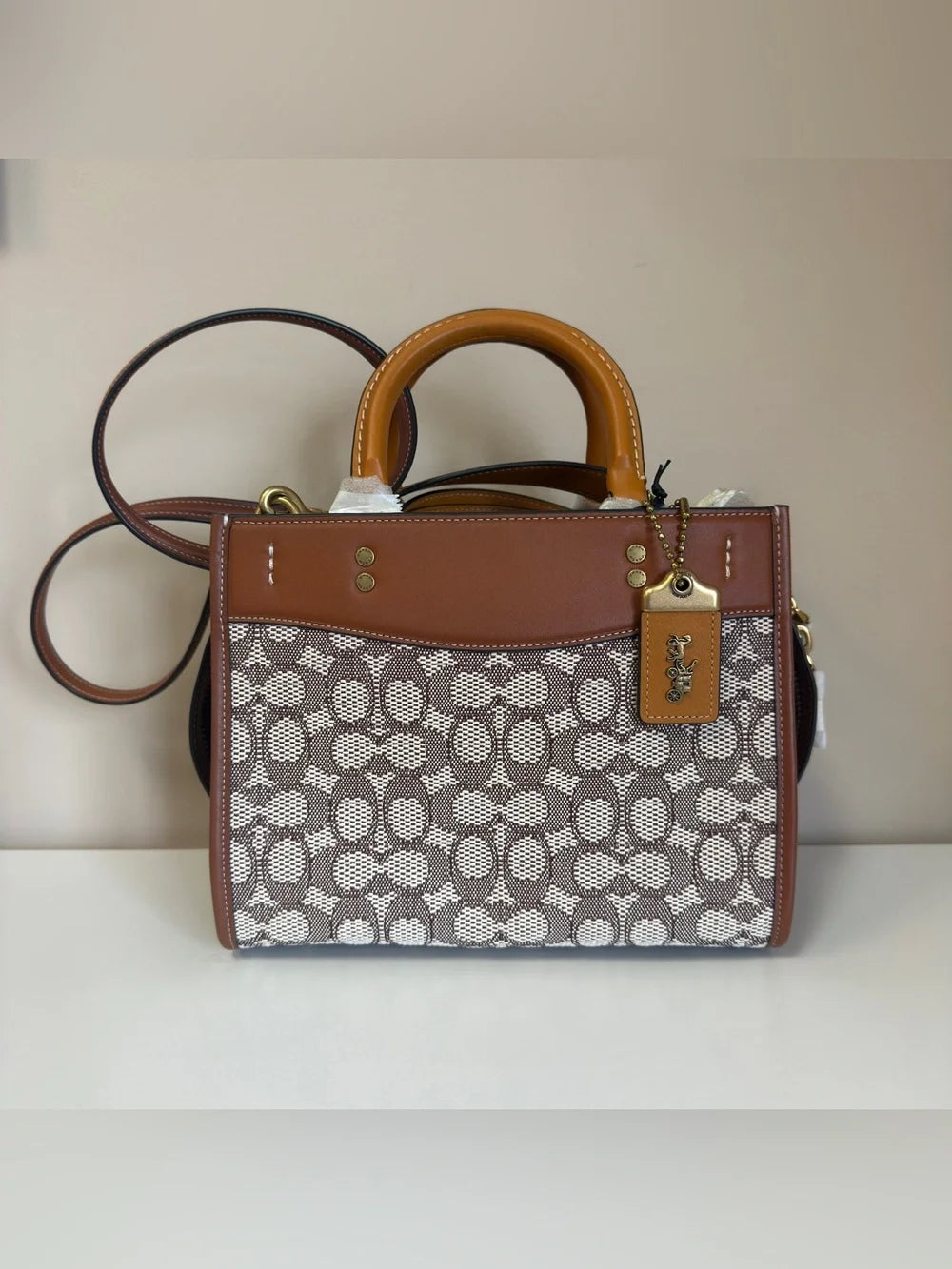 Coach C6444 Rogue 25 brown and tan satchel bag detail