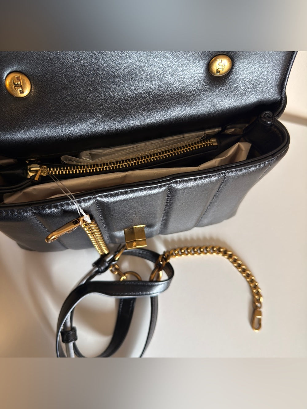 Tory Burch Kira 83943 black quilted satchel detail