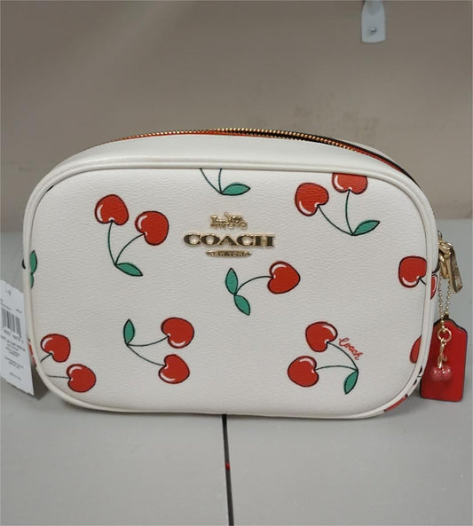 Coach CF420 Jamie Camera Bag With Heart Cherry Print Canvas Leather - Chalk Multi