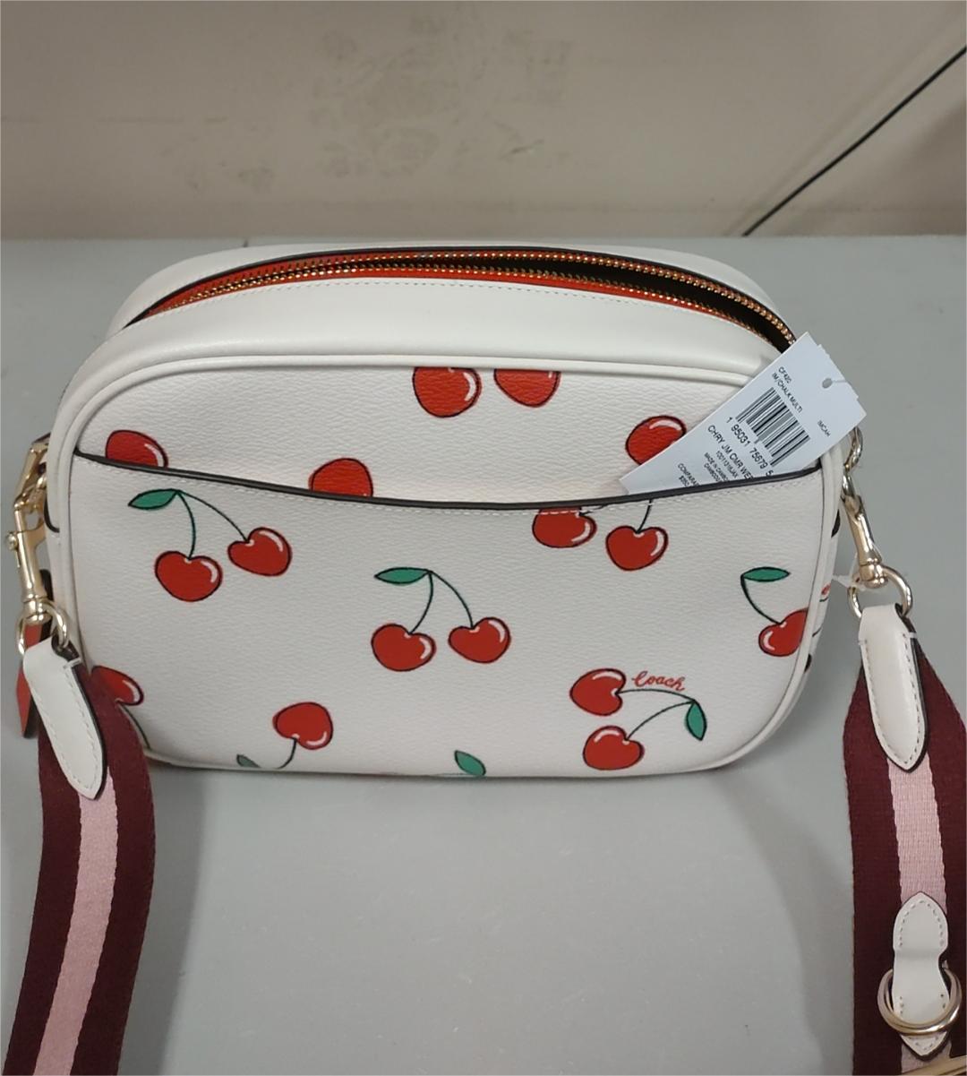 Coach CF420 Jamie Camera Bag With Heart Cherry Print Canvas Leather - Chalk Multi