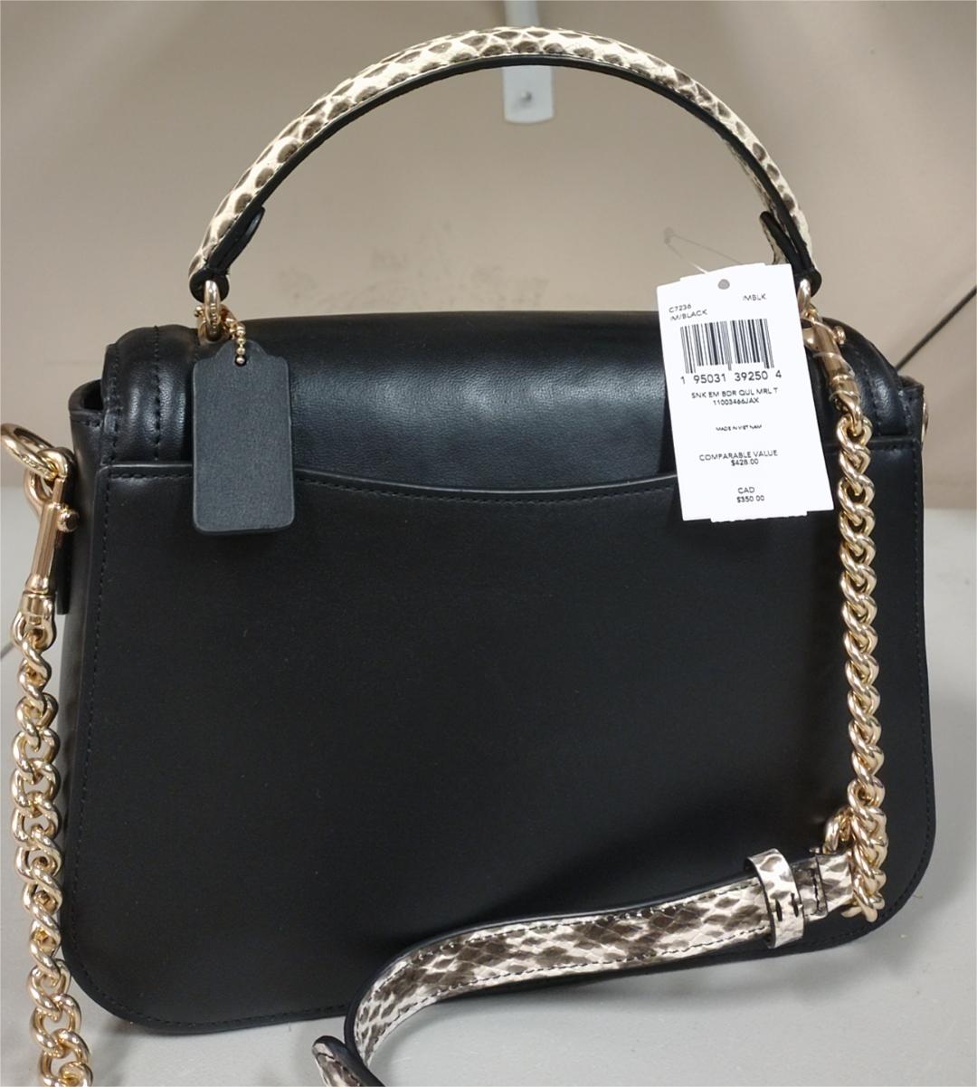 Coach C7236 Snake Embellished Border Quilting Marlie Top Handle Satchel - Black