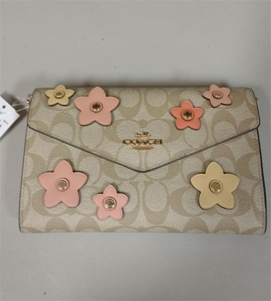 COACH CH361 Signature Canvas Floral Envelope Clutch Crossbody Bag-Light Khaki Multi