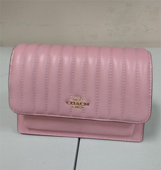 Coach C4462 Linear Quilting  Foldover Belt Bag Shoulder Bag - True Pink