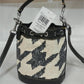 Coach CJ719 Mini Dempsey Bucket Bag With Houndstooth Print & Patch - Cream/Black