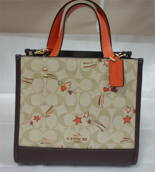 COACH CJ646 Dempsey Tote 22 In Signature Canvas Leather Heart And Star Print