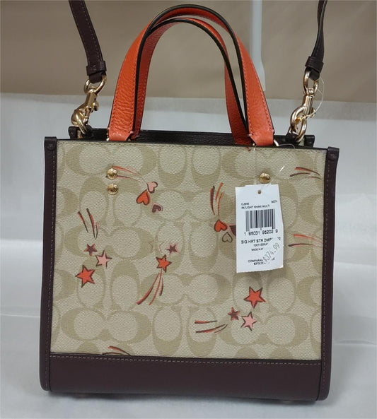 COACH CJ646 Dempsey Tote 22 In Signature Canvas Leather Heart And Star Print