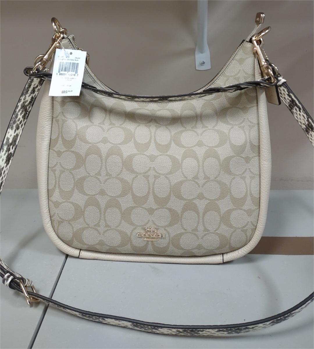 COACH C9191 Jules Hobo Pebble & Snake-Embossed Leather Bag-Light Khaki/Ivory Multi