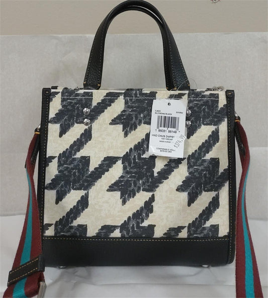 COACH CJ623 Dempsey Tote 22 Canvas & Leather Houndstooth Print Patch-Cream/Black