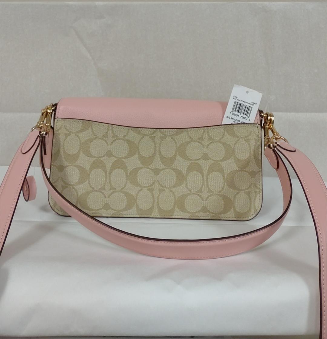 COACH CE621 Signature SNK EMB Morgan Shoulder Bag - LT Khaki/Powder Pink Multi