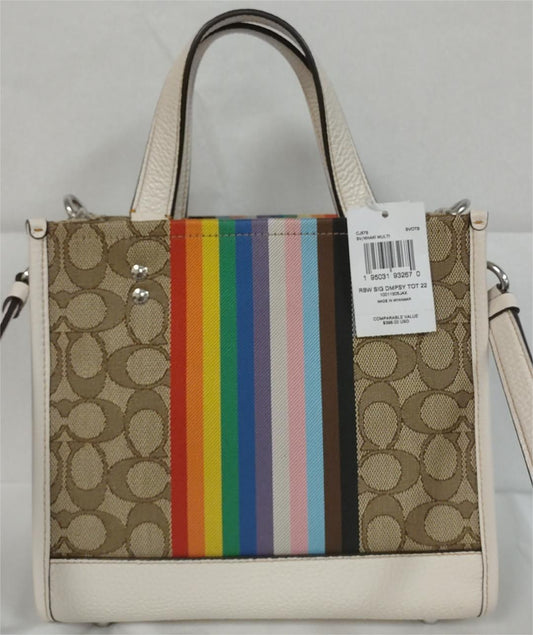 Coach CJ576 Dempsey Tote 22 Khaki Signature Jacquard Rainbow Stripe - Khaki Multi