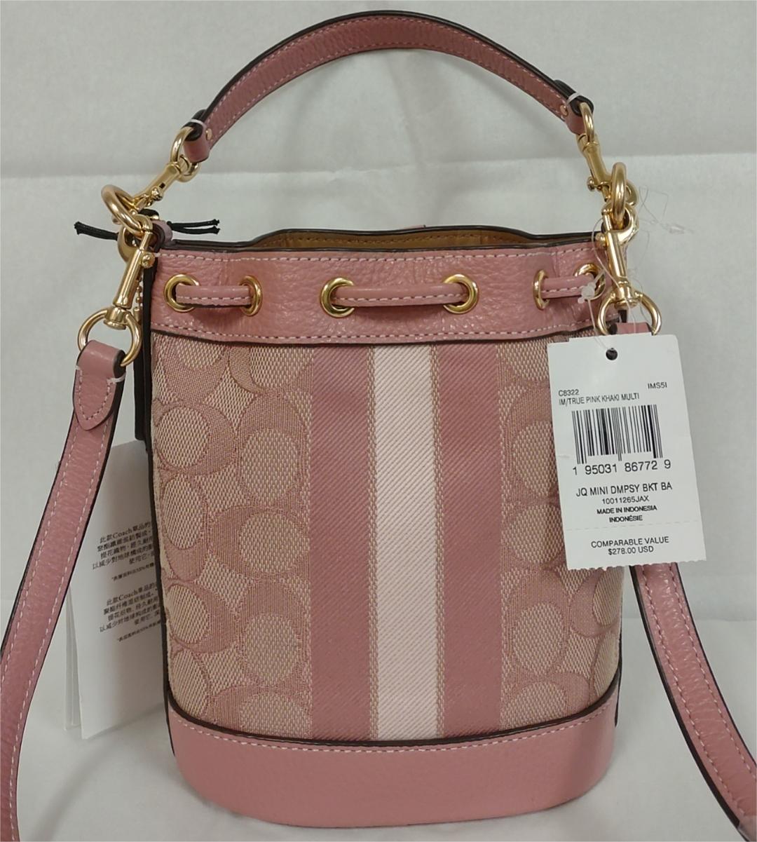 Coach C8322 Mini Dempsey Signature Jacquard with Stripe & Patch Bucket Bag-True Pink