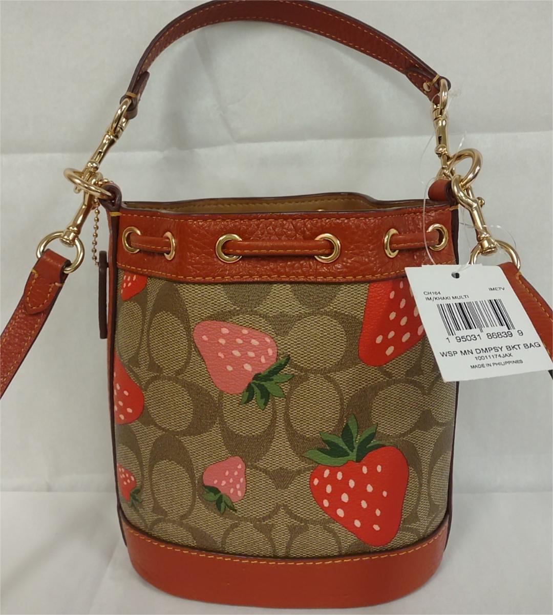 Coach CH164 Mini Dempsey Bucket Bag In Signature Canvas With Wild Strawberry Print