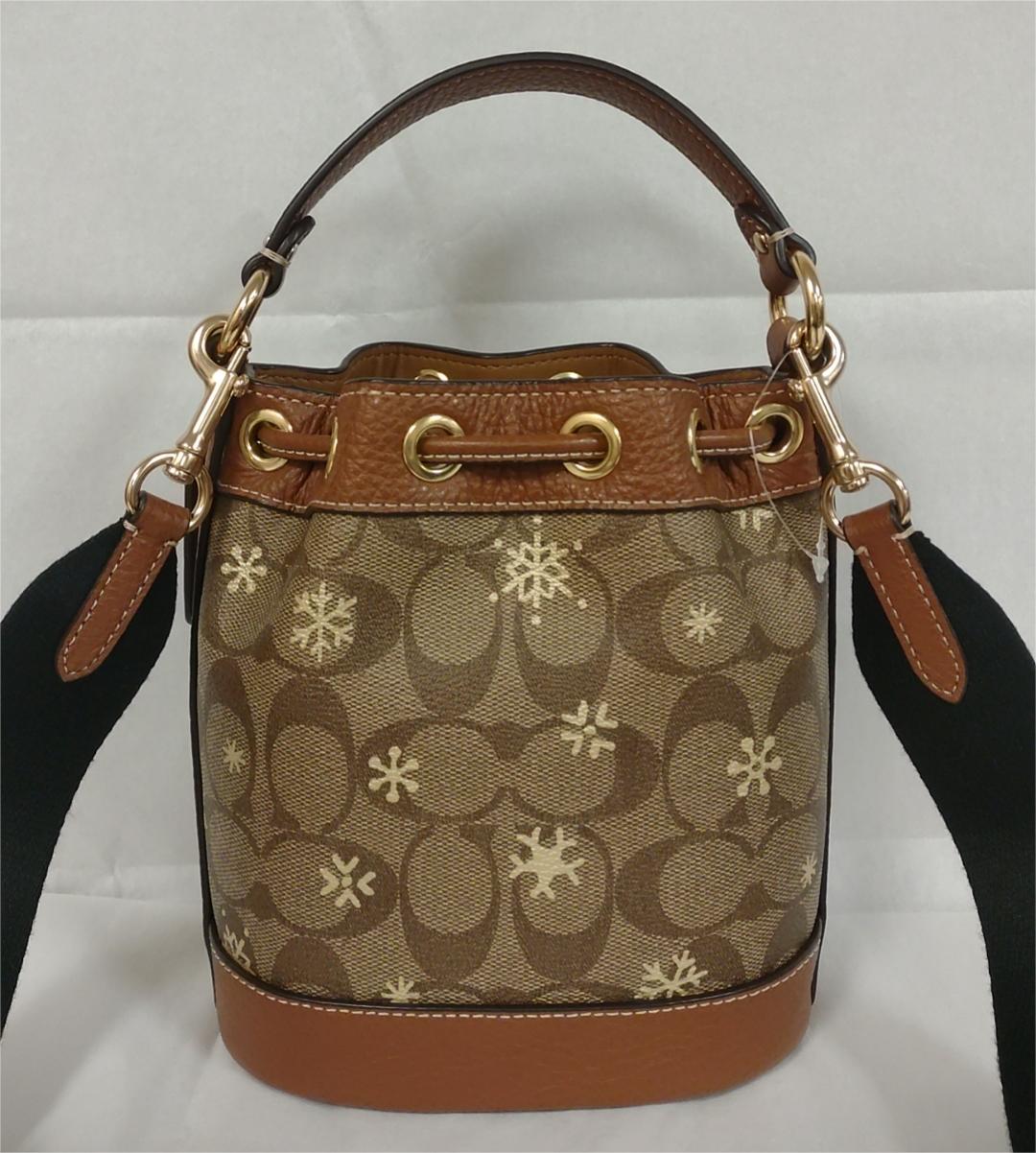 COACH CE587 Dempsey Drawstring Bucket Bag 15 Signature Canvas Snowflake