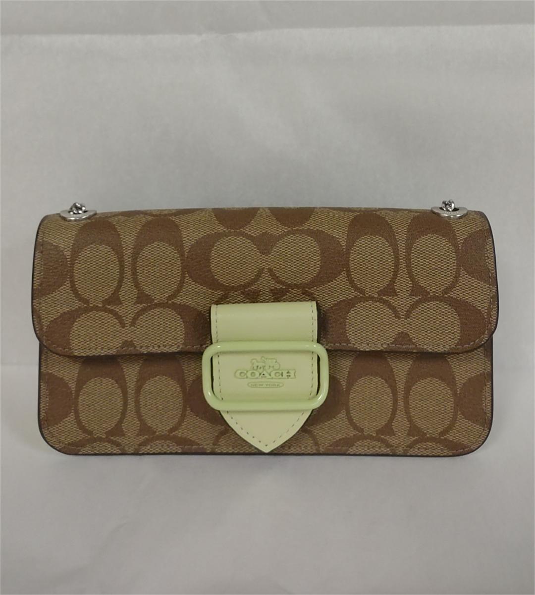 Coach CK438 Morgan Crossbody Bag Khaki Signature Pale Lime Leather