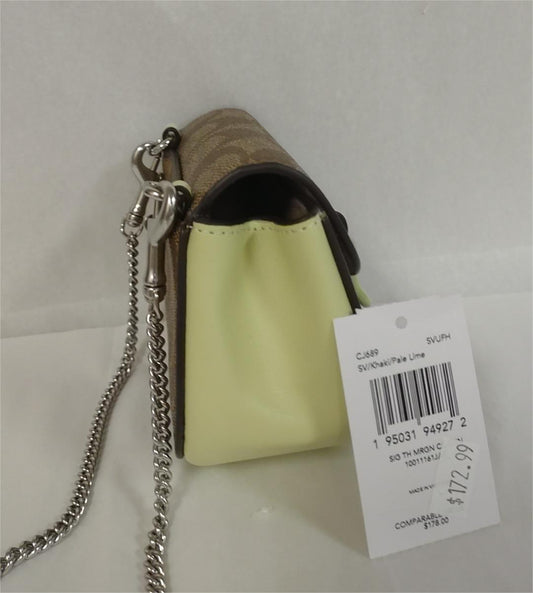 Coach CJ689 Morgan Card Case On A Chain In Signature Canvas - Khaki/Pale Lime