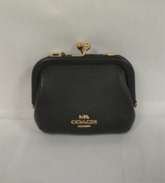 Coach CH519 Nora Kisslock Refined Pebble Leather Card Case - Gold/ Black