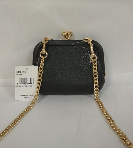 Coach CH519 Nora Kisslock Refined Pebble Leather Card Case - Gold/ Black