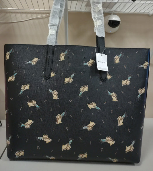 Coach C6589 Owls Highline Leather Tote -  Brass/Black  Multi