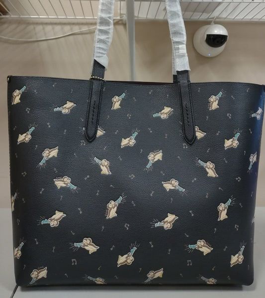 Coach C6589 Owls Highline Leather Tote -  Brass/Black  Multi