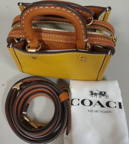 Coach CI808 Rogue 12 In Colorblock Regenerative Leather-Brass/Butter Yellow burgundy