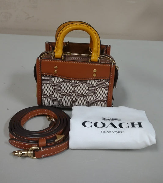 Coach CC515 Rogue 12 In Glovetanned Leather & Textile Jacquard mini-Brass Cocoa Burnished Amb