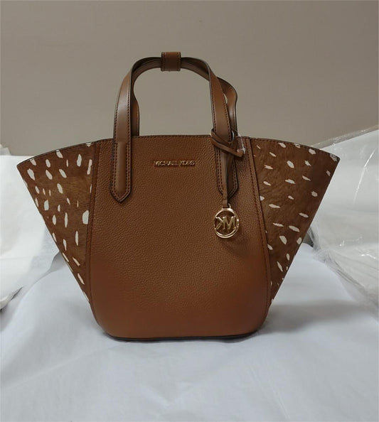 Michael Kors 35F1GPAT1H Portia Small Tote Brown Leather and Calf Hair - Brown Multi