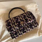 Tory Burch Kira black pink tweed chain wallet detail