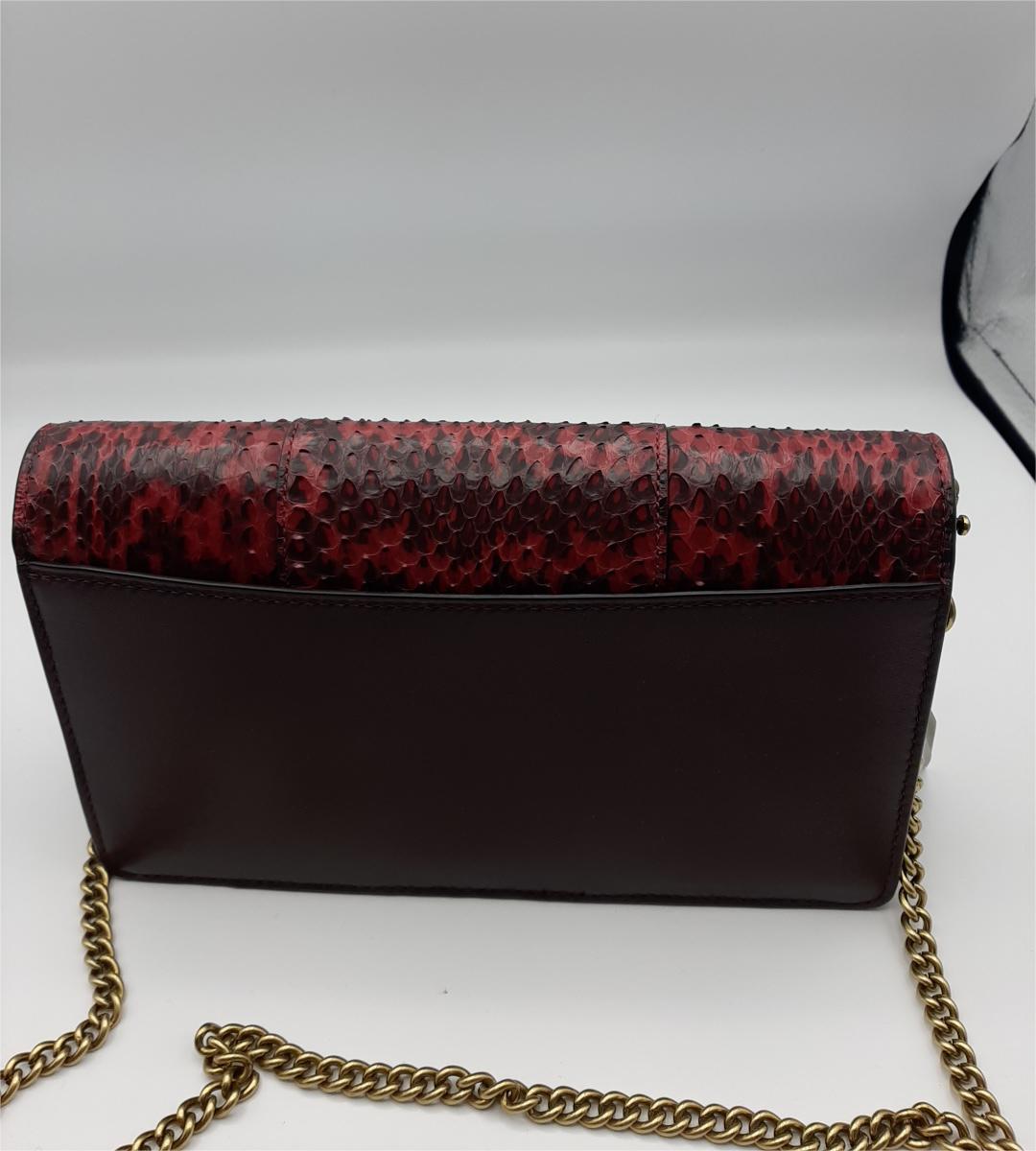 Coach 79600 Blocked Snakeskin Chain Shoulder Bag Handbag - Red Multi