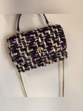 Tory Burch Kira black pink tweed chain wallet detail
