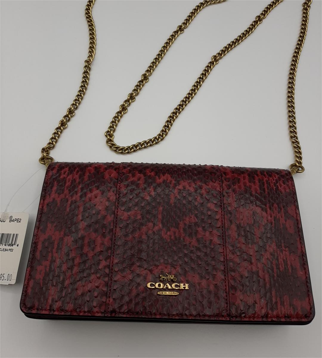 Coach 79600 Blocked Snakeskin Chain Shoulder Bag Handbag - Red Multi