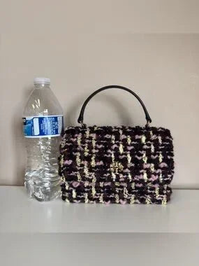Tory Burch Kira black pink tweed chain wallet detail